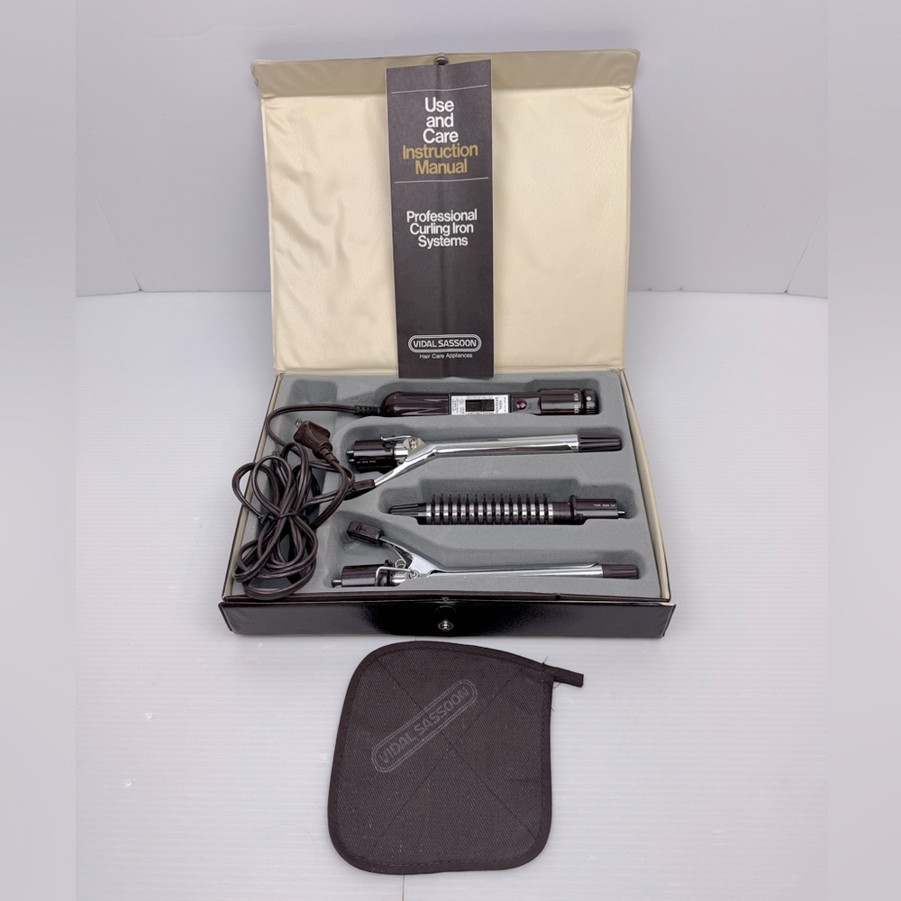 Vintage Vidal Sassoon Professional Curling Iron Brush Set Travel Kit VS125 3 n 1